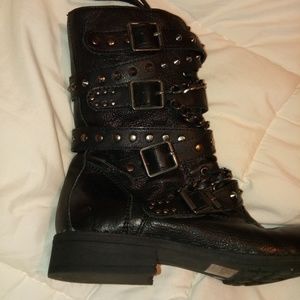 Black studded leather half boots BCBG